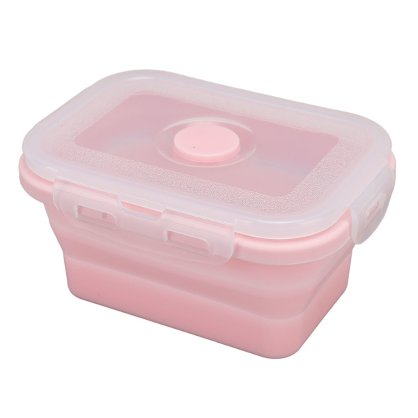 Hopfällbar silikonmatbehållare, hög temperaturbeständig, mikrovågsugnssäker lunchlåda, miljövänlig Bento-låda 350 ml rosa