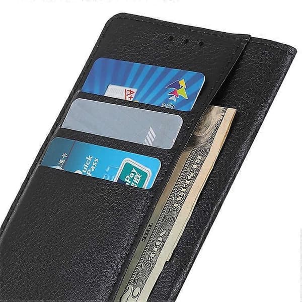 Compatible with Sony Xperia 10 VI Magnetic Case Wallet Leather Phone Case with Litchi Texture Black