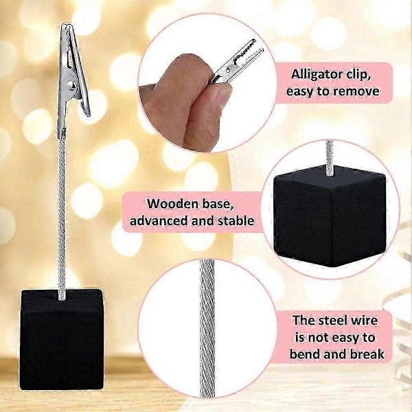 20 Stk. Memo Clip Holder med Terningformet Base og Alligatorklemme, Træbase, Bordnummerholder, Terningformet Base Pl