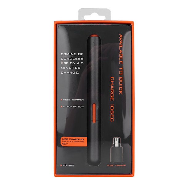 Pen-formet USB-opladelig øjenbryn- og næsehårstrimmer, barbermaskine, skæreværktøj (frostet sort)