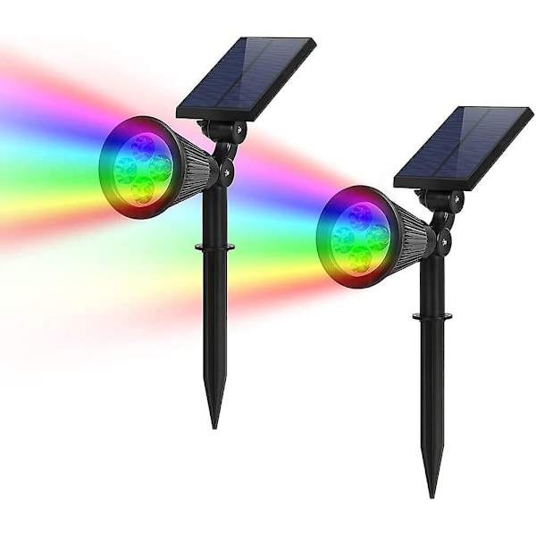 Färgväxlande Solcellsbelysning, 2-pack, Justerbara 4 LED Vägg/Markbelysning för Landskap