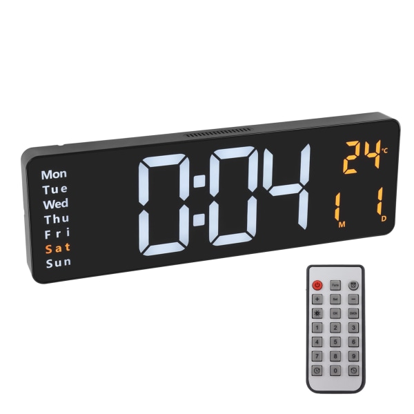 LED digital klokke Stor skjerm veggmontert klokke med fjernkontroll-10 nivåer Justerbar lysstyrke Dato Temperatur Display-1 stk.