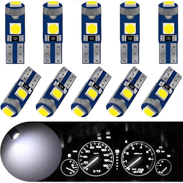 T5 LED-lyspære (pakke med 10, hvitt lys) T10 3030 3smd 3led instrumentlys, egnet for internt speedometer, instrumentpanel, indikatorlys