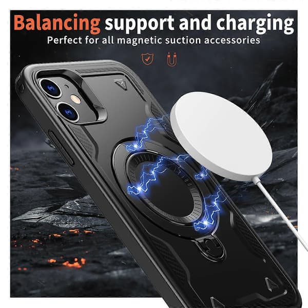 Deksler til iPhone 11/ XR Kompatibel med MagSafe Militær Beskyttelse PC+TPU Stativ Telefondeksel Black