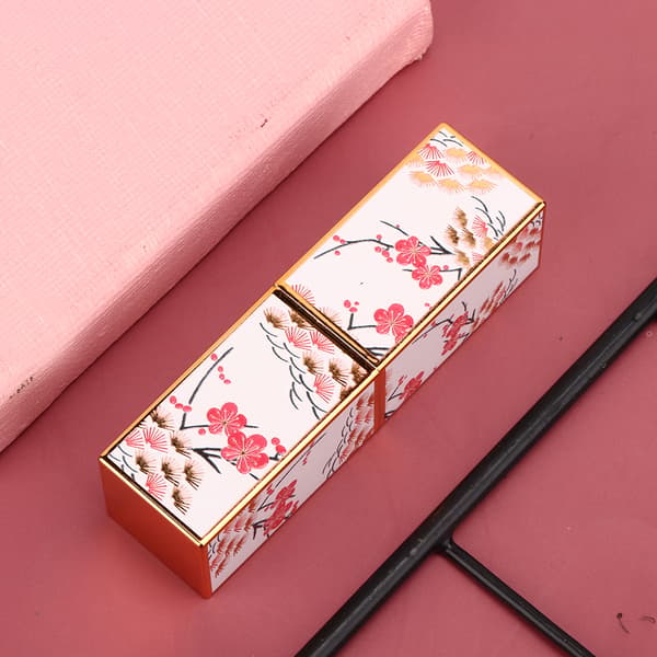 Firkantet tom leppestifthylse leppepomade påfyllbar skallbeholder DIY-etui retro plommeblomststil