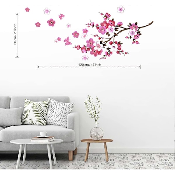 Sakura Blomst Veggklistremerker - Avtakbare Kirsebærtre Gren Veggdekor - DIY Hjem Dekor Tapet for Soverom Stue Barnerom