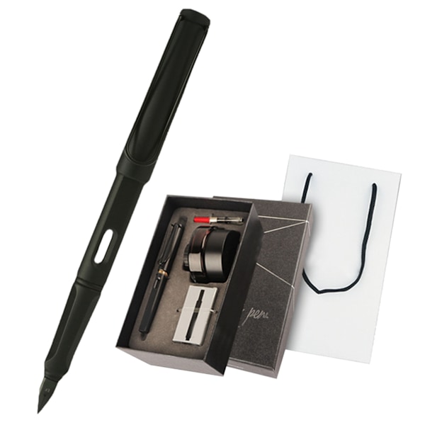 Penna bläck presentask set 0,5 mm spets smidigare skrivning utsökt penna kalligrafi set för semester födelsedagspresenter matt helt svart F 0,5-0,7