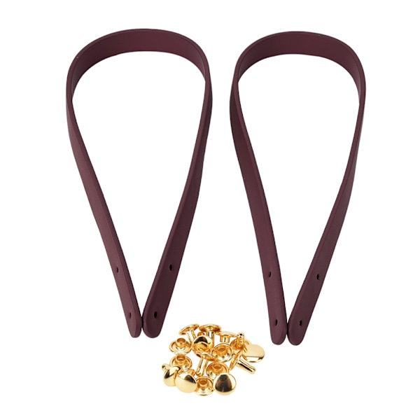 2 st handväskor handtag i splitläder DIY handgjorda handväskor delar med 8 set ljusguld nitar set (vinröd)