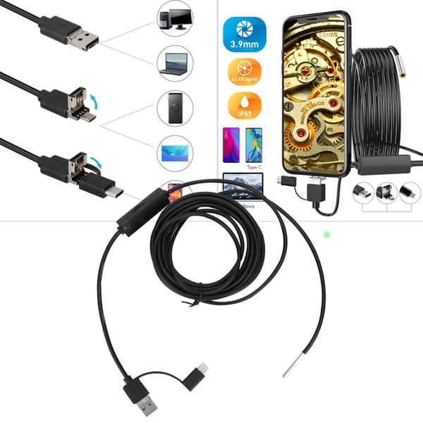 3 i 1 til Android TypeC Mobiltelefon 3,9 mm Linse Høj Definition Vandtæt Endoskop (5 m Kabel)