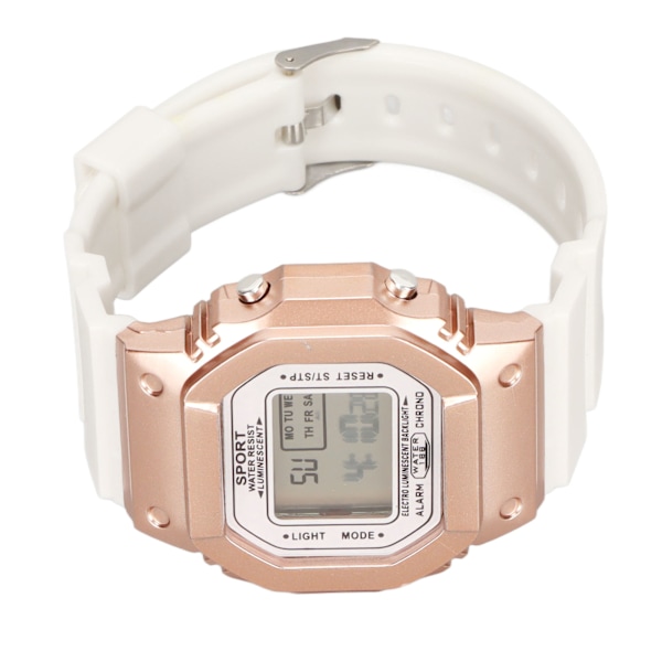 Elektronisk watch Vattentät Casual Snygg digital watch med ljus för män Kvinnor Studenter Vit roséguld