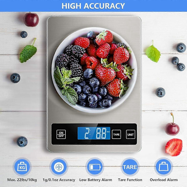 Madvægt, 10 kg Digital Køkkenvægt til Vægt i Gram og oz til Madlavning og Bagning