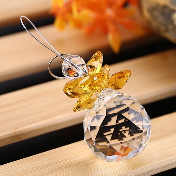 Klar K9 Crystal Suncatcher Hängande hänge Prismor Hänge Bröllopsprydnad Juldekor Gul