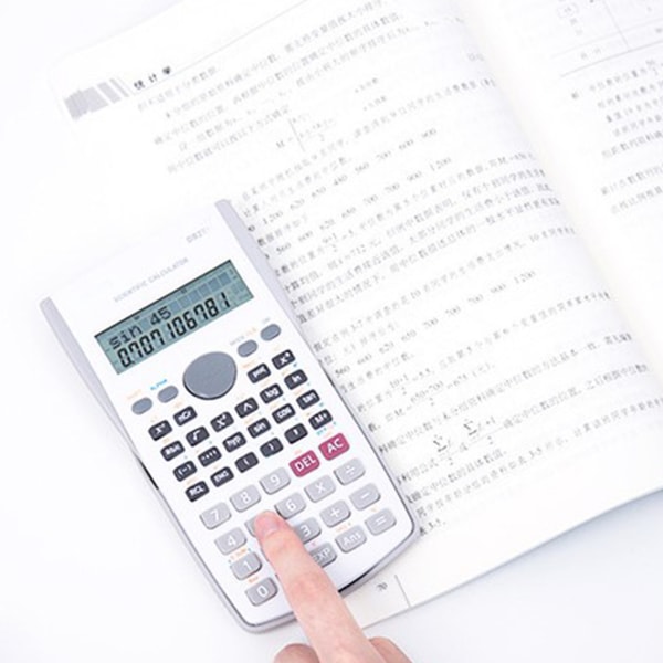 Videnskabelig lommeregner To linjers display Brøkberegning Automatisk nedlukning 12 bit funktion lommeregner til studerende Hvid