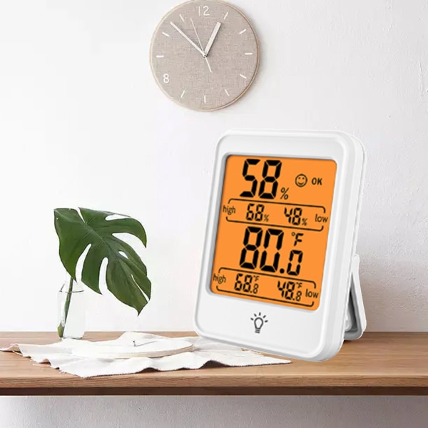 Termometer Hygrometer Inomhus Digital Temperatur Fuktighet Monitor Mätare med Bakgrundsbelysning för Växthus Vit