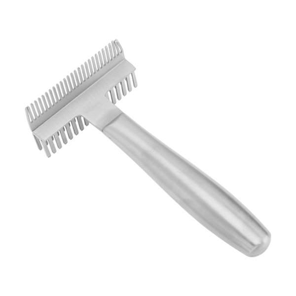 Hunde Grooming Kam Multifunksjonell Fjerne Hår Grundig Hul Kjerne Håndtak Rustfritt Stål Pet Kam for Pet Deshedding Dematting Bad Massasje Sølv