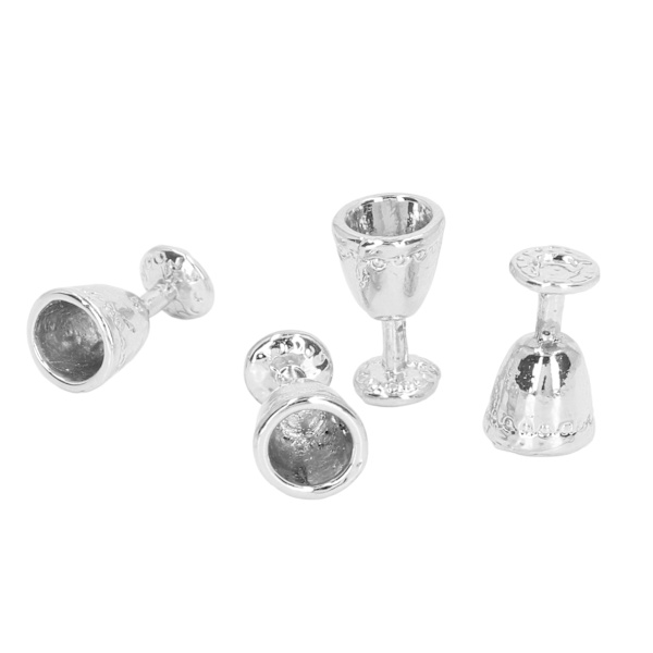 4 st Mini Champagne-glas Simulation Miniatyr Champagne-glas Koppar för 1:12 DockhusSilver