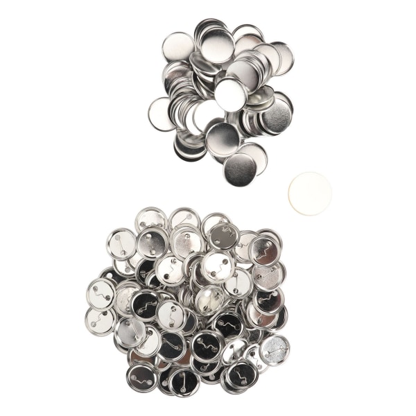 100 Set Pin Back Button Delar Robust Metall Plast Rostfri utjämningsknapp Tillbehör för Badge DIY 44MM
