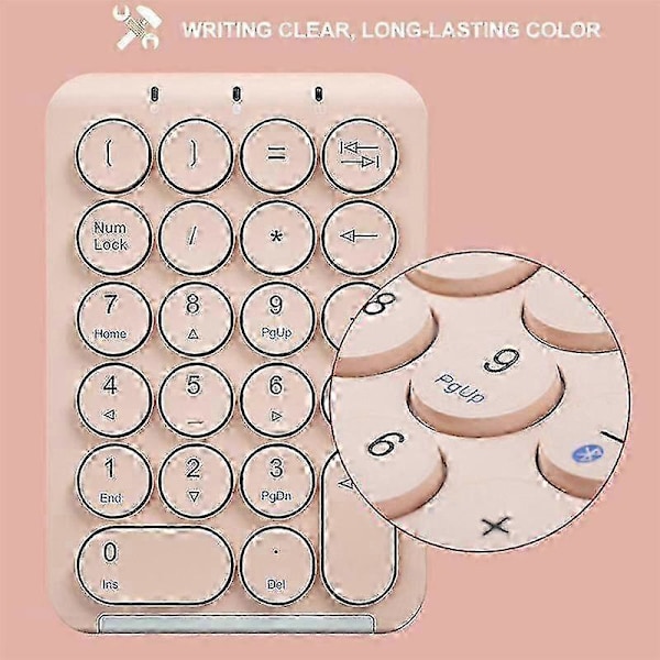 Trådløst numerisk tastatur Bluetooth numerisk tastatur Runde tastehetter Numpad 22 taster Oppladbart numerisk tastatur (-rosa) -Ny SZJR