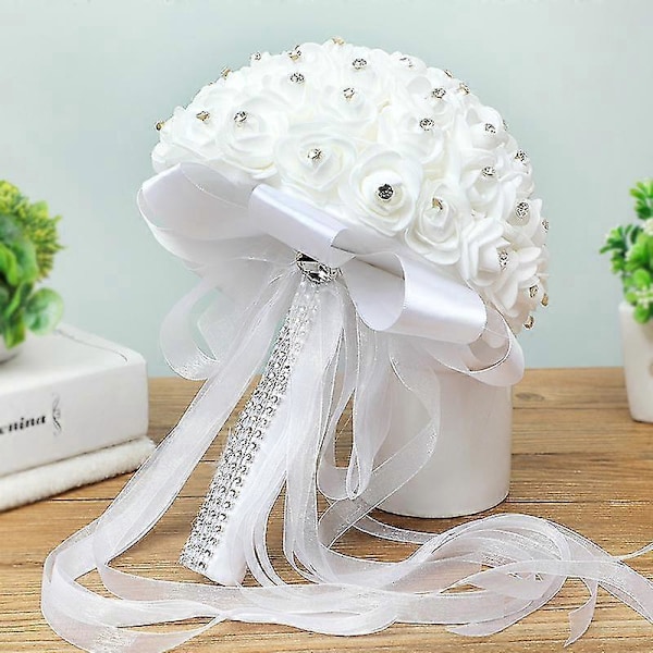 Kunstige bryllupsbuketter håndlavede roseblomster rhinestone brudepige brudebuket