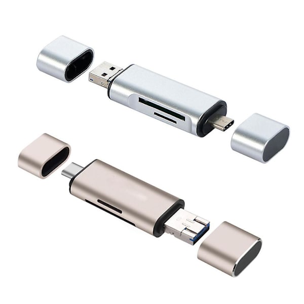 3 i 1 USB Typ C/USB/Micro USB TF SD Minneskortläsare OTG Adapter Guld