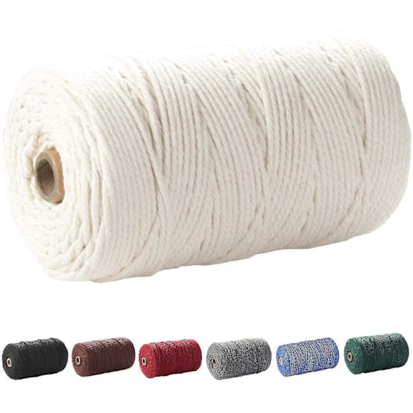 Makrameelanka, 3 mm x 200 m (noin 200 m) 100 % luonnonpuuvillaa, pehmeä, värjäämätön köysi, beige