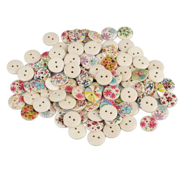 100 stk 0,6 tommer blandede trykte treknapper DIY håndverksknapper Dekorative runde knapper for sying Håndverk Loggfarge Blomster 100 stk 0,6 tommer