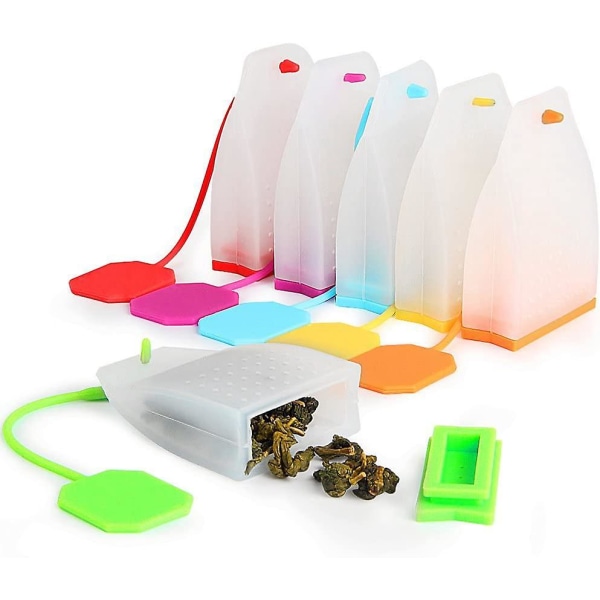 Genanvendelige silikone tefilterposer - sæt med 6, med 6 livlige farver