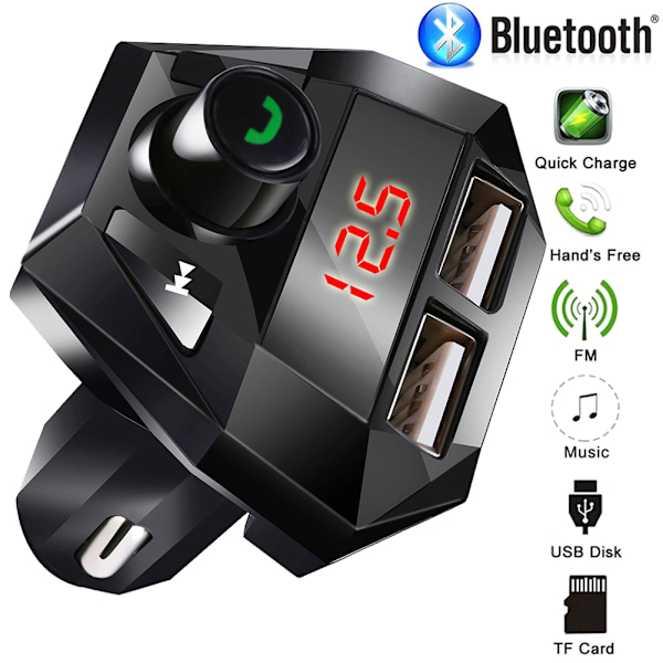 Bil Handsfree Trådlös Bluetooth FM-sändare LCD MP3-spelare USB-laddare 2-portars billaddare
