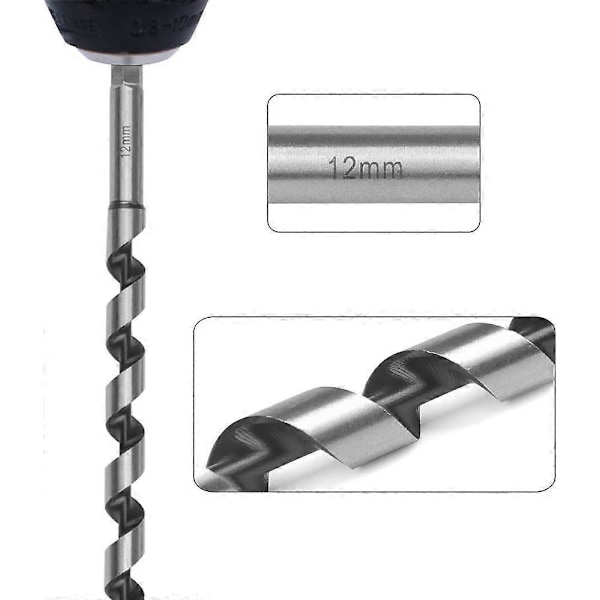5 Dele Sekskantet Sneglebor 230mm Træbor Sæt Kulstofstål Spiral Hul Skærer Træbearbejdningsværktøjssæt med Diameter 6mm/8mm/10mm/12mm/14mm
