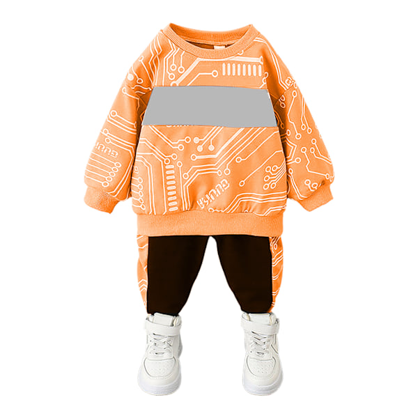 Barn Pullover Sweatshirt Set för Pojkar Bokstavstryck Mjuk Hudvänlig Ekologisk 2 Delar Outfits för Dagligt Liv Utomhus Orange 100cm/39.37in