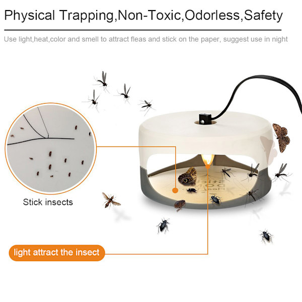 Elektrisk Sticky Flea Killer Rundflugor Trap Lamp Giftfri loppfälla för hemmet