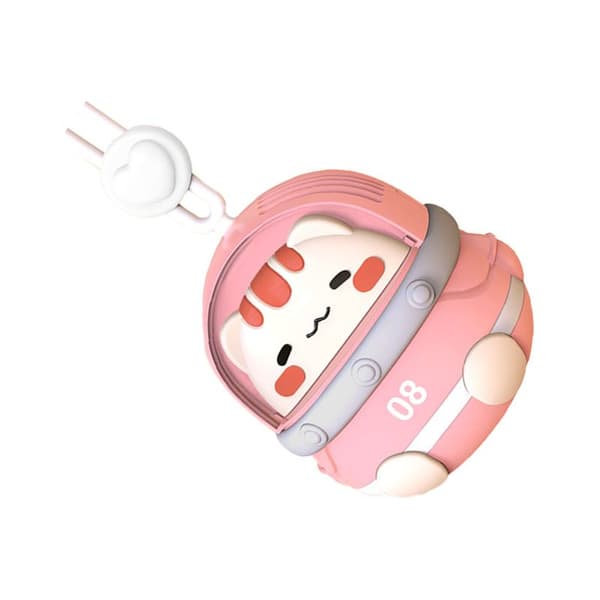 Bærbar USB genopladelig halsventilator, sødt dyredesign, 3 hastigheder, lille lyserød elektrisk ventilator