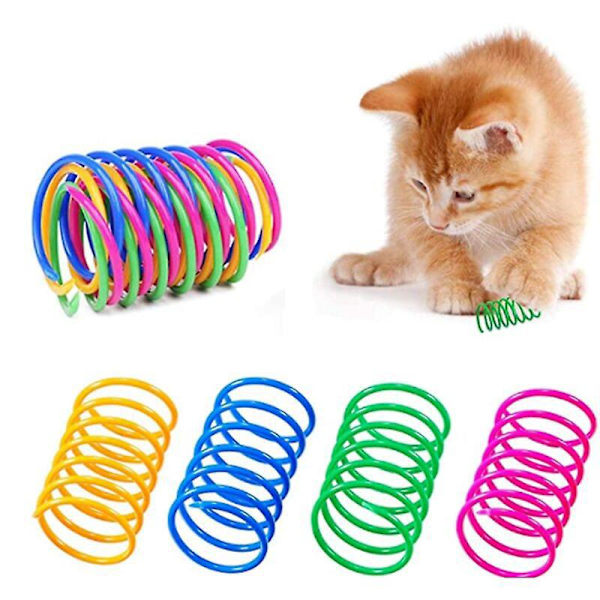 Katte Leke Fjær 20 Stykker Fargerik Fjær Katteleke Interaktiv Katteleke Slitesterk Interaktiv Plast Spiral Fjærer Leke for Kattunger Tapping, Biting, Jakt