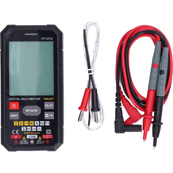 HT127A kompakt digitalt multimeter med farve LCD-skærm, spændingstester og lommevoltmeter