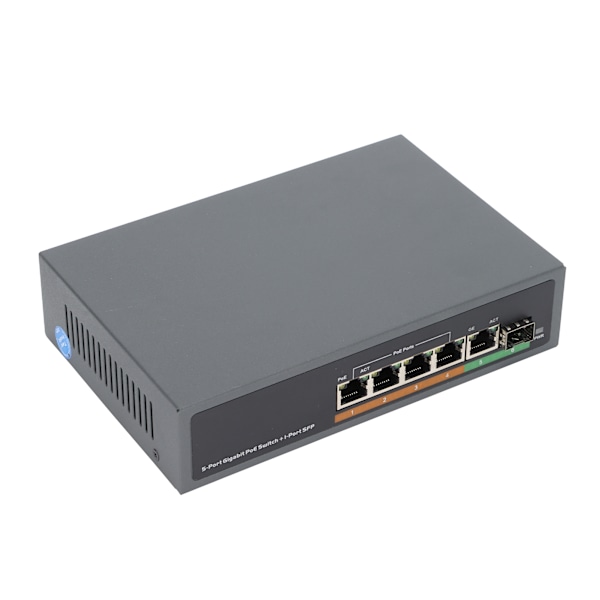 POE-svitsj 5-port Full Gigabit SFP optisk fibergrensesnitt IEEE802.3af/at 65W nettverksenhet 100‑240VEU-plugg