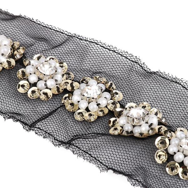 3 x Falske Perler Pailletter Rhinestone Perler Blonde Bånd Trim Syhåndværk 1yd Sort
