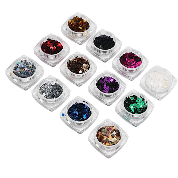 12 färger nagelkonst paljetter lönnlöv nagel glitter flingor glänsande dekoration manikyrverktyg
