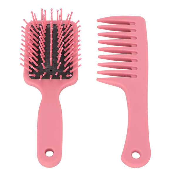 2 st hårkam borste set styling bärbar hårbotten massage torr våt paddel bred tand hårborste kam set rosa