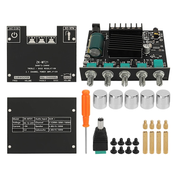 MT21 50W 100W 2.1-kanals subwoofer forsterkerkort Bluetooth Power AMP-modul med diskant- og basskontroll