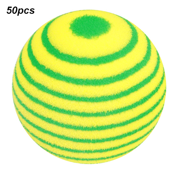 50 ST EVA Lätt, slitstark inomhusövning Stripe Golf Skumboll Färgglad Pet Cat Underhållning Leksaksbollar Gul Grön/2 Färger Stripe Ball