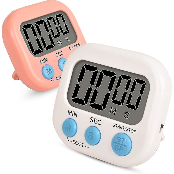 Jinyu Timer til børn, køkkentimer digital, magnetisk bagside, høj ringetone, stativ til madlavning, klasseværelse, badeværelse, lærere (2 stk., hvid+pink)
