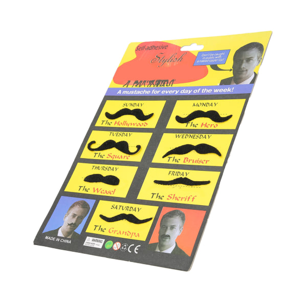 7st Fake Mustaches Set Mjuk ludd Skägg Cosplay Tillbehör för Halloween Party Svart