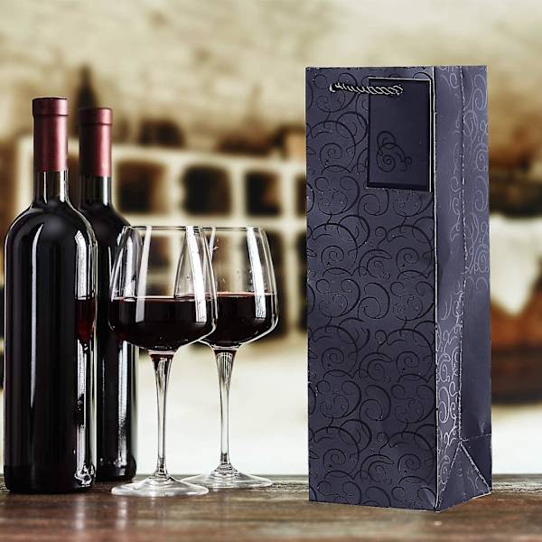 Paket med 10 svarta presentpåsar för vin- och champagneflaskor, 12 x 10 x 36 cm