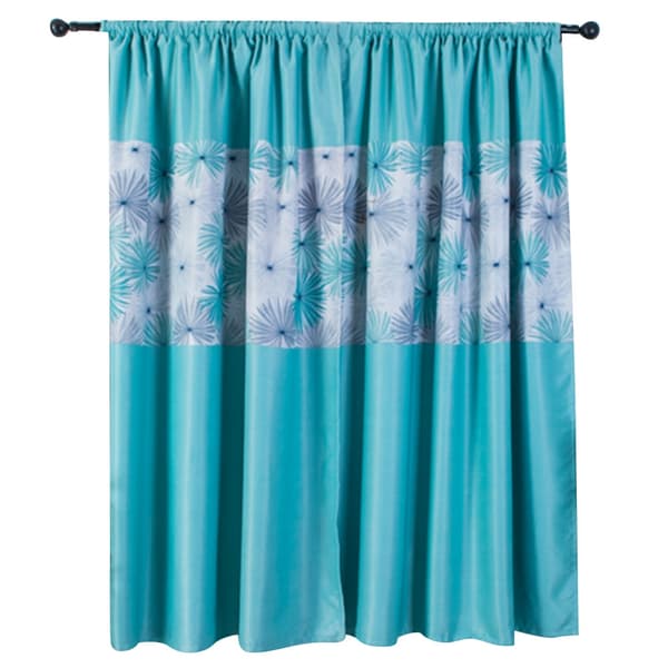 Krysantemumtrykk Mønster Stue Soverom Polyester Vindusskygge Gardin Dekorasjon Blå