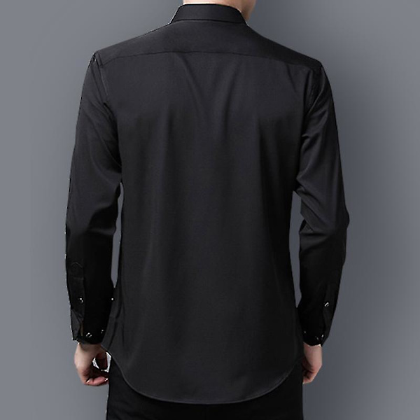 Herrkläder, Casual Slim Fit Svart Långärmad Knappskjorta