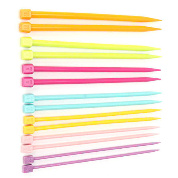 14 st stickor i flera färger, bärbara, 25 cm, stickor i plast för DIY-entusiaster