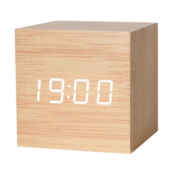 LED Digital Väckarklocka Träimitation Bordsklocka Nattlampa Termometer Snooze Alarmklocka DE FP Bambu