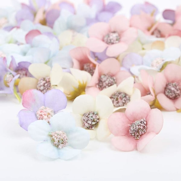 80st flerfärgade handgjorda mini konstgjorda tusensköna blommor för bröllop, scrapbooking, klädtillbehör