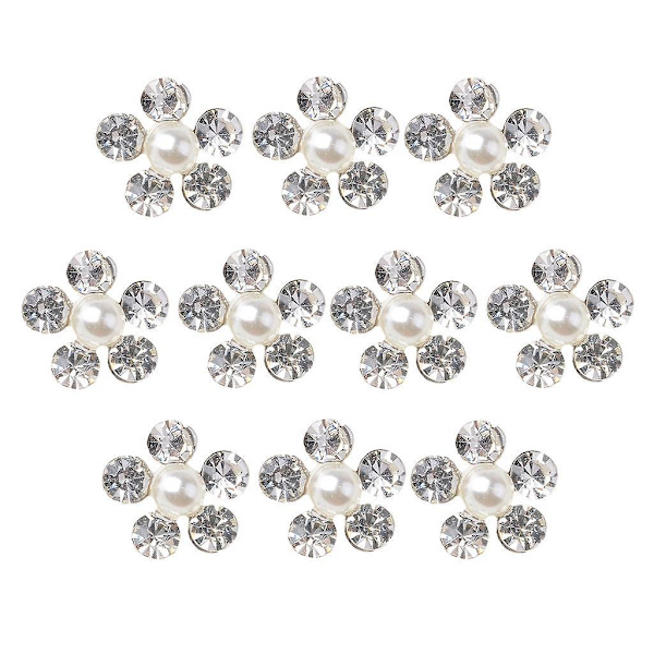 10 Stycken Pärl Strass Blomma Platt Baksida Knappar Utsmyckningar DIY Hantverk