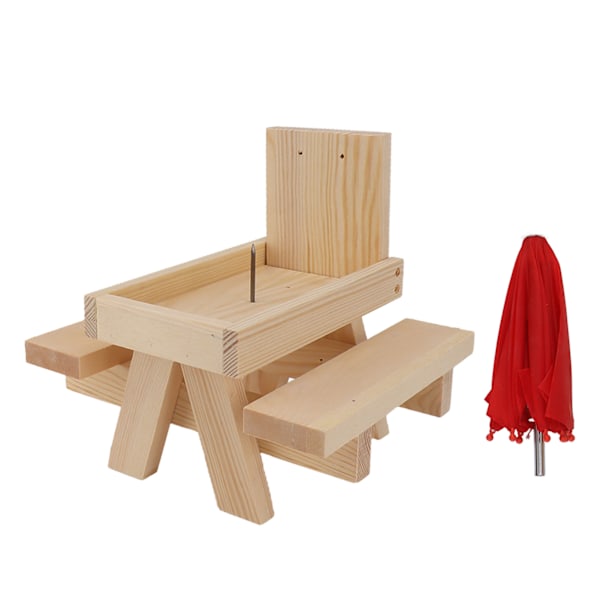 Egern Foderbord Bord Fyrretræ Udendørs Have Vedhæng Egern Picnic Bord Foderautomat med Paraply Rød Paraply